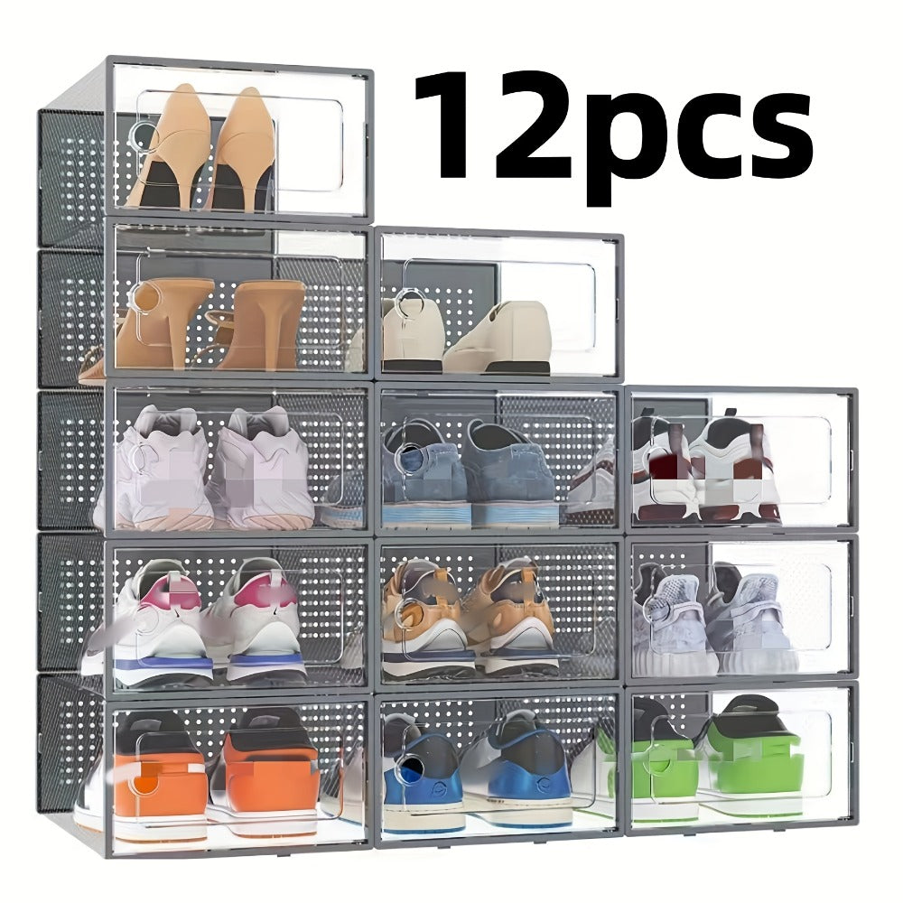 Transparent Stackable Shoe Boxes with Lid – Foldable Clear Sneaker Storage Organizer (6/24pcs)