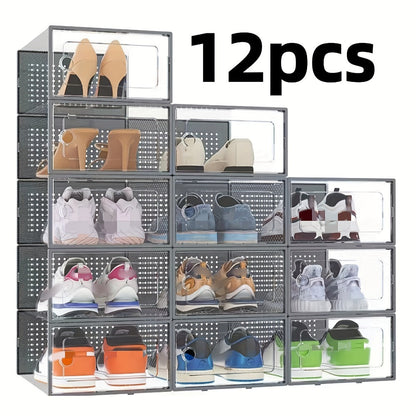 Transparent Stackable Shoe Boxes with Lid – Foldable Clear Sneaker Storage Organizer (6/24pcs)