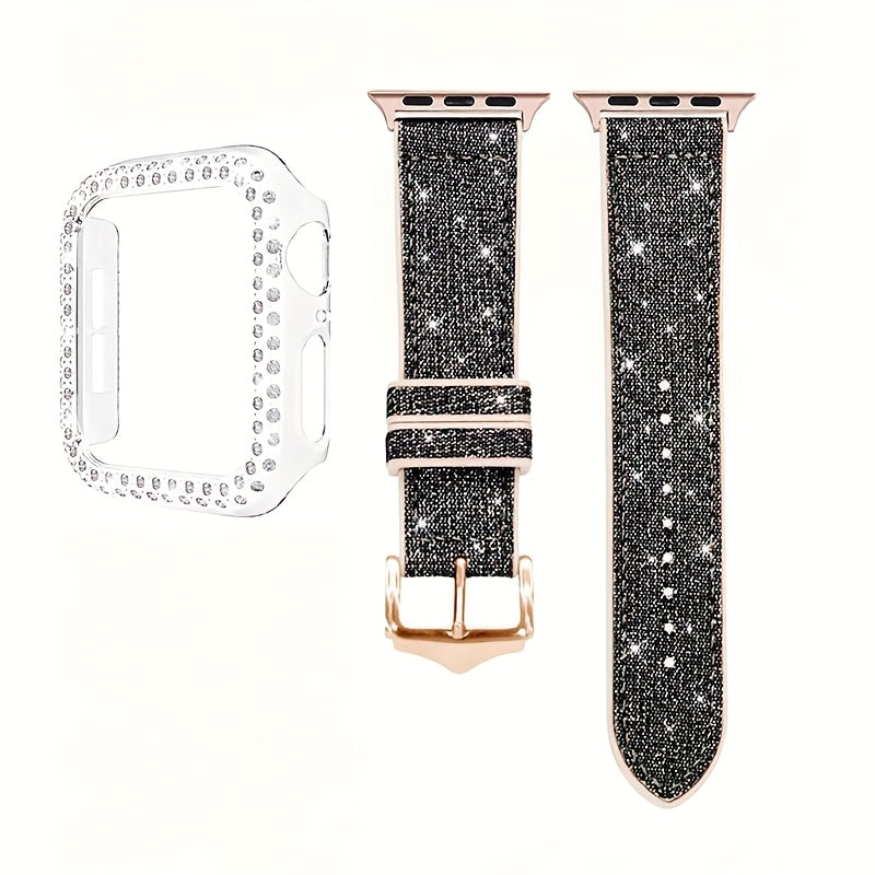 Rhinestone Mesh Watch Band and Matching Case Set for Apple Watch in 19 Color-and-Size Options