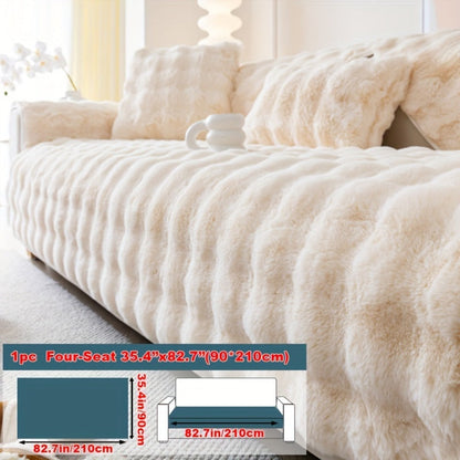 Sofa Cover Thick Faux Rabbit Plush Panels with Anti-Slip Feature for Seat, Armrest, Backrest or Pillowcase