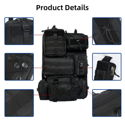 Tactical Car Seat Organizer – MOLLE Nylon Seat Back Storage Bag with 5 Pockets, Front & Rear Seat Protector for Jeep, Truck, SUV | Car Interior Accessories for Men & Women