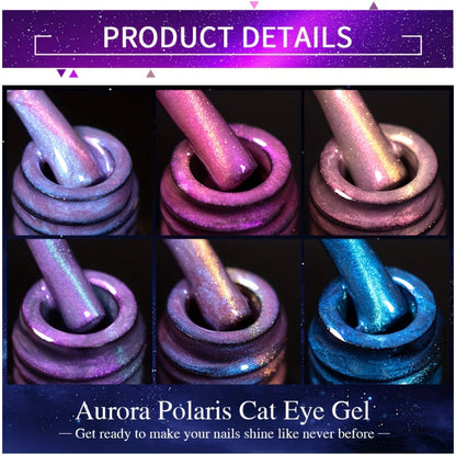 Cat Eye Gel Nail Polish Set 6Pcs 9D Aurora Magnetic Glitter Pearl Shell Effect – Soak-Off Semi-Permanent UV LED Gel Varnish Nail Art Kit for Home Salon Manicure Gift for Women