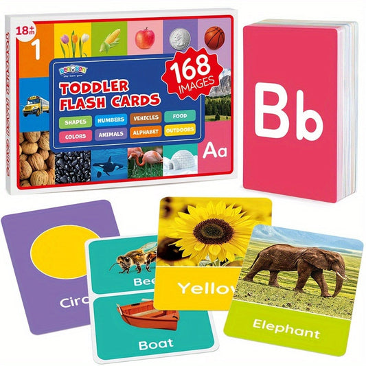 Toddler Flashcards 84 Double-Sided Cards 168 Pictures – 8 Categories ABC Letters Numbers Animals Shapes Colors Food Vehicles, Baby Learning Flash Cards for Kids Ages 1 2 3 4 Preschool Kindergarten Gift
