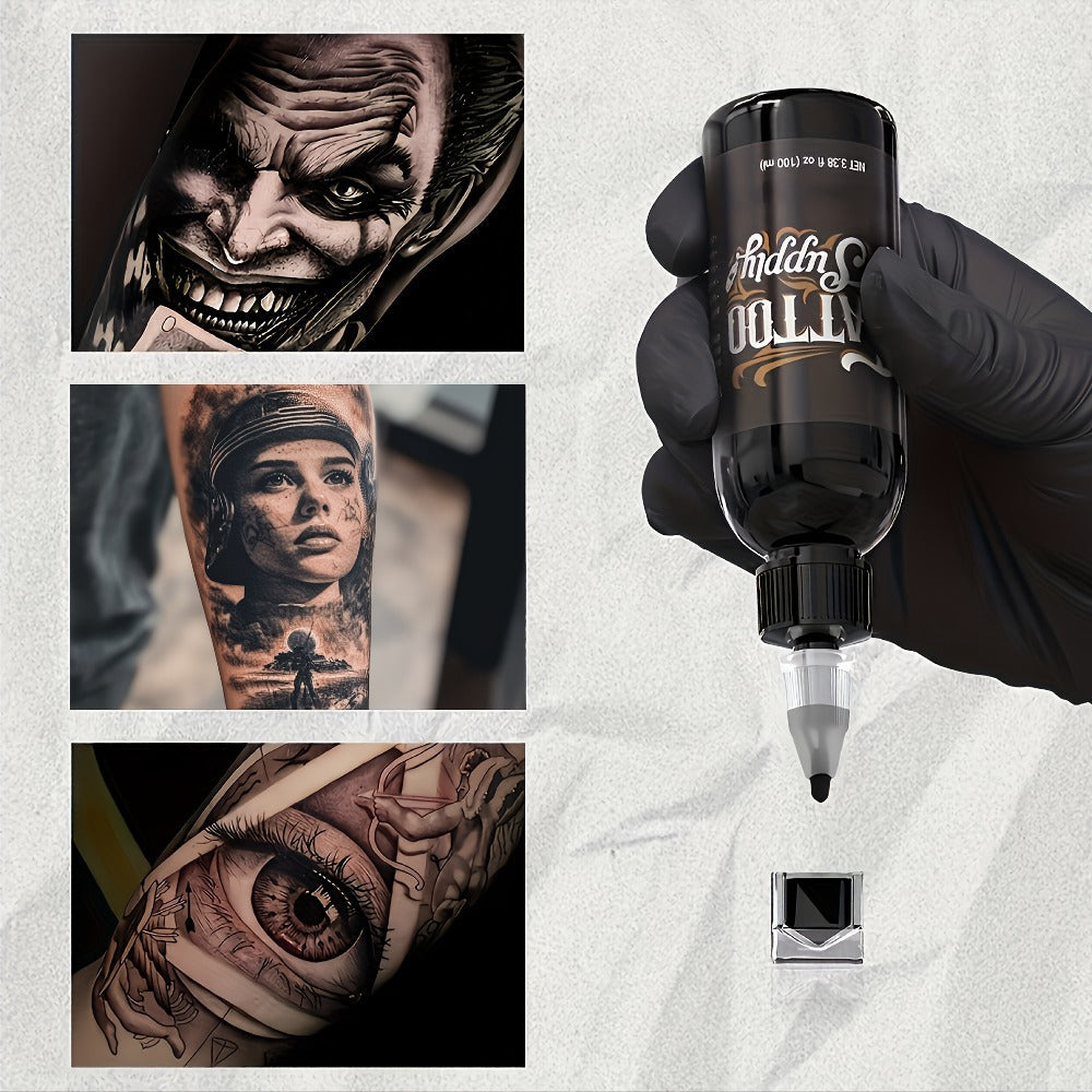 Neebol Tattoo Ink Professional Black Lining & Shading Set — Waterproof Long-Lasting Outlining Blending Body Art Ink for Artists & Beginners, 100ml & 250ml Sizes Available