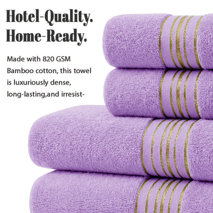 Bath Towel Set 4-Pack 620GSM Bamboo Cotton Blend Super Soft Quick-Dry Absorbent Towels for Bathroom Spa Gym Travel