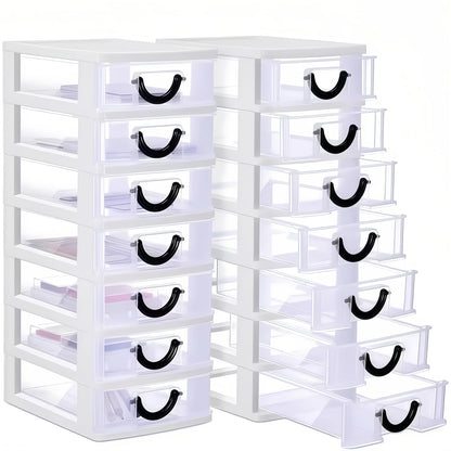 Seven-Drawer Desktop Organizer in Black or White, One- or Two-Piece Set with Clear Front Drawers