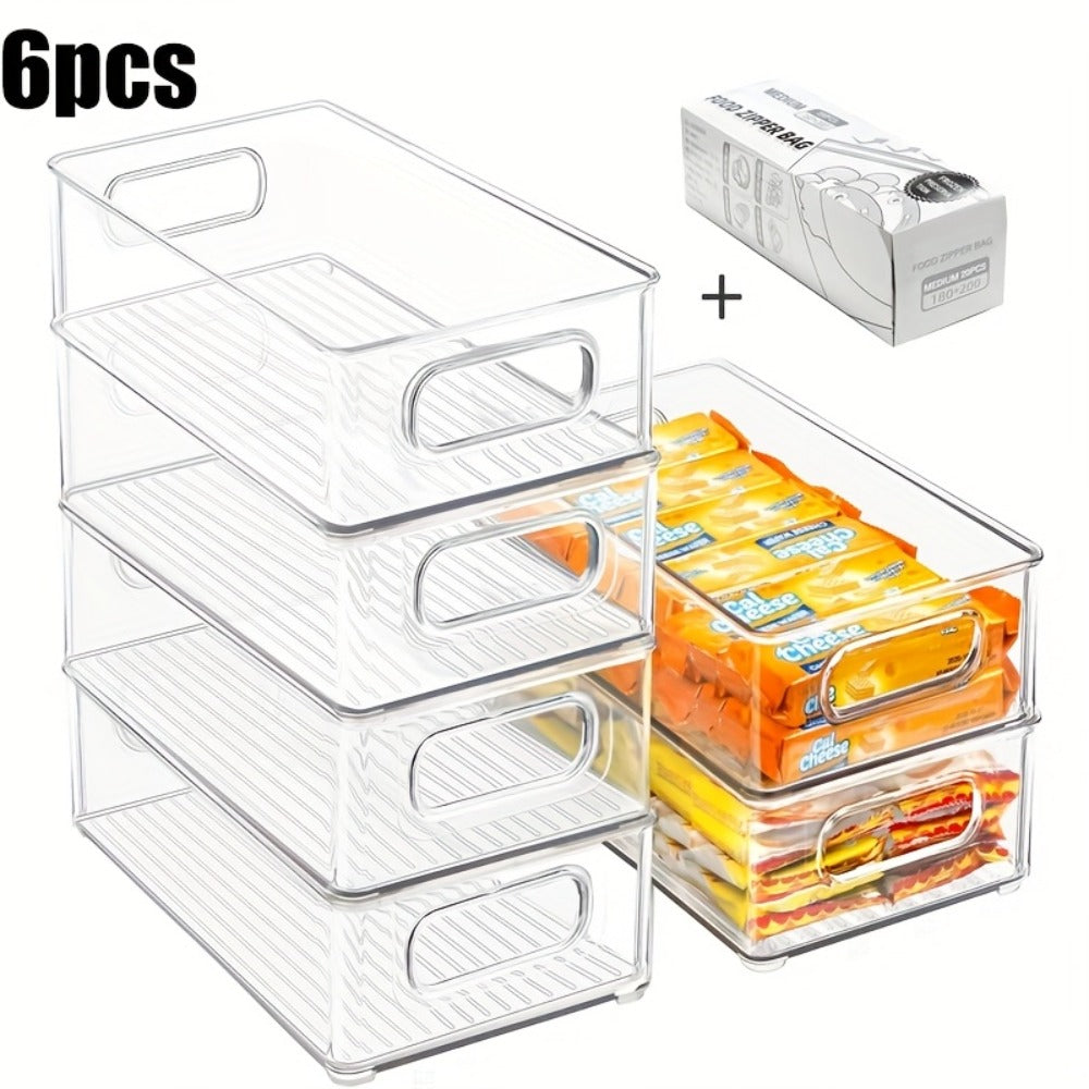 Refrigerator Organizer Bins 6pcs Set - Clear Fridge Storage Bins for Freezer Kitchen Cabinet for Home Cooking, Dining and Outdoor Meals