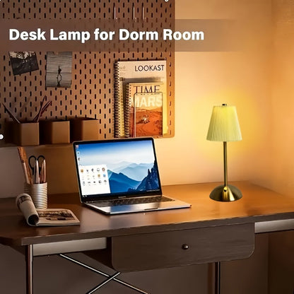 Pleated-Shade Rechargeable Table Lamp with Touch Control in Four Styles and One- or Two-Piece Options