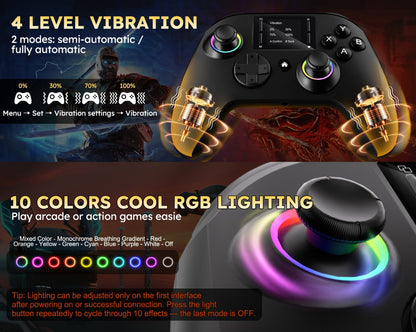 Wireless Gaming Controller Touchscreen PC PS4 Switch Android iOS - 4 Programmable Buttons Rapid Fire 6-Axis Gyroscope Dual Vibration RGB Lighting Bluetooth Gamepad for All Platforms