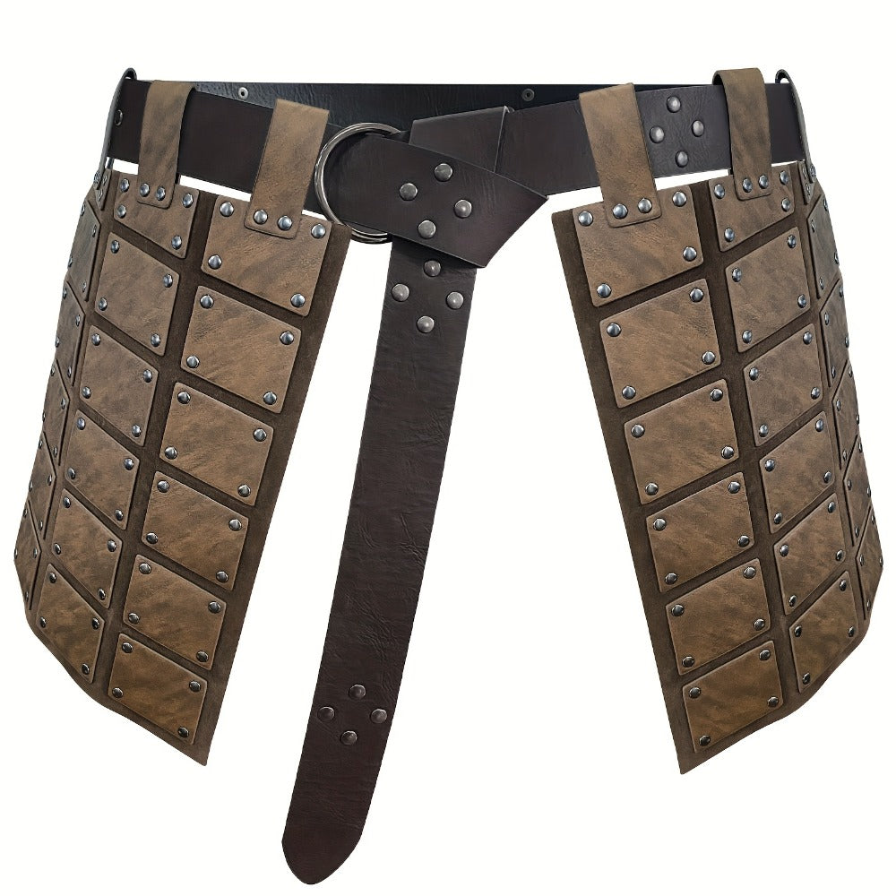 Medieval Costume Waist Armor Panel with Riveted Square Sections, Belt and Dark Brown or Black Checkout Colors
