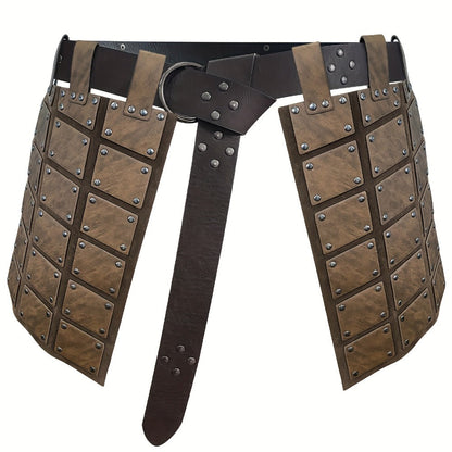 Medieval Costume Waist Armor Panel with Riveted Square Sections, Belt and Dark Brown or Black Checkout Colors