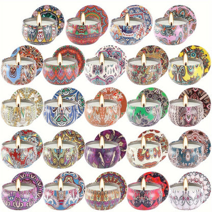 24-Piece Candle Gift Set with Lidded 2.5oz Decorative Travel Tins and Multicolor Fragrance Labels