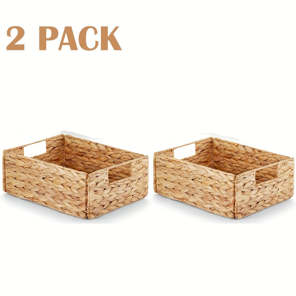 Pantry Baskets with Chalkboard Labels - Natural Water Hyacinth Woven Storage Bins 9"x12"x5", Kitchen Shelf Organizers, Available in 1, 2 & 4 Pack