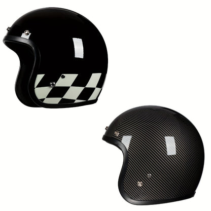Motorcycle Helmet 3/4 Open-Face Design in Six Graphic Styles, S-XL Sizes with Front Snap Hardware and Padded Liner