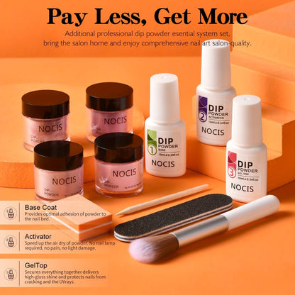 Nude Pink Glitter Dip Powder Kit 4 Colors with Base Coat Top Coat & Activator — All-in-One Beginner Starter Set for French Nail Art Salon & Home Manicure