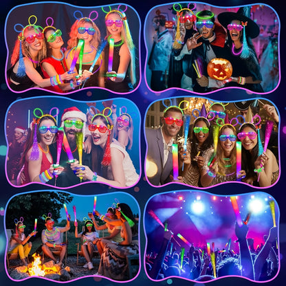 Neon Glow Accessory Party Supplies Set with 120 Pieces including Glasses, Rings, Sticks and Hair Clips