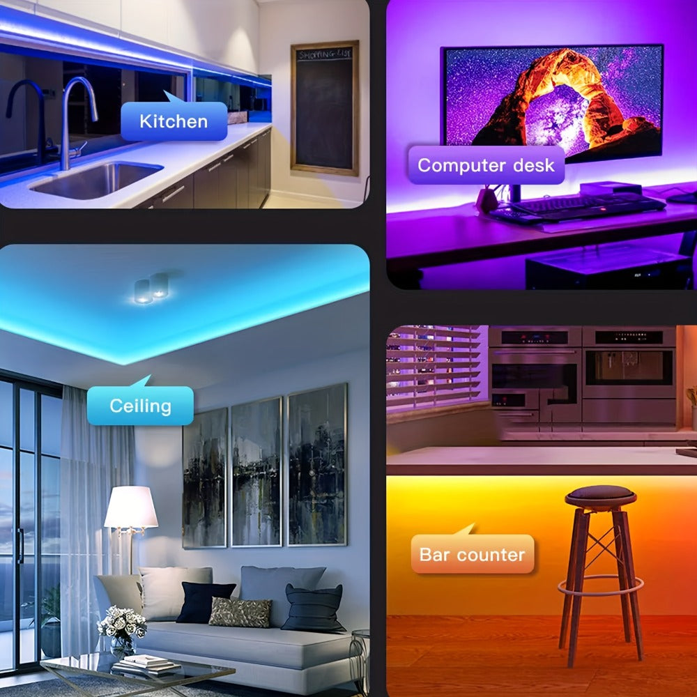 RGB LED Strip Lights for Party Wedding Event with 44-Key Remote - Colorful Color Changing Dimmable 50FT 100FT for Bedroom Kitchen Bar Holiday Home Decoration