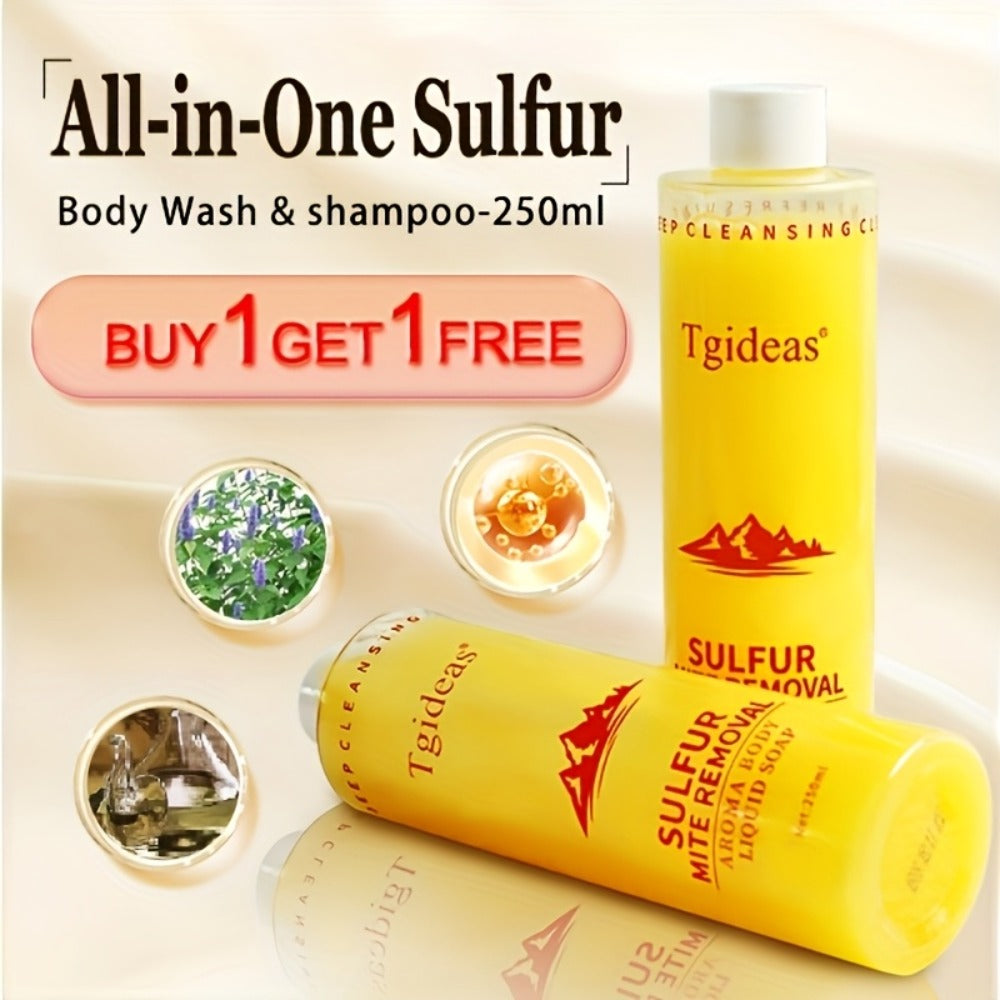 Sulfur Shampoo & Body Wash 2-in-1 Set — Scented Sulfur Soap Cleansing Liquid for Gentle Daily Scalp Purifying & Full Body Cleansing