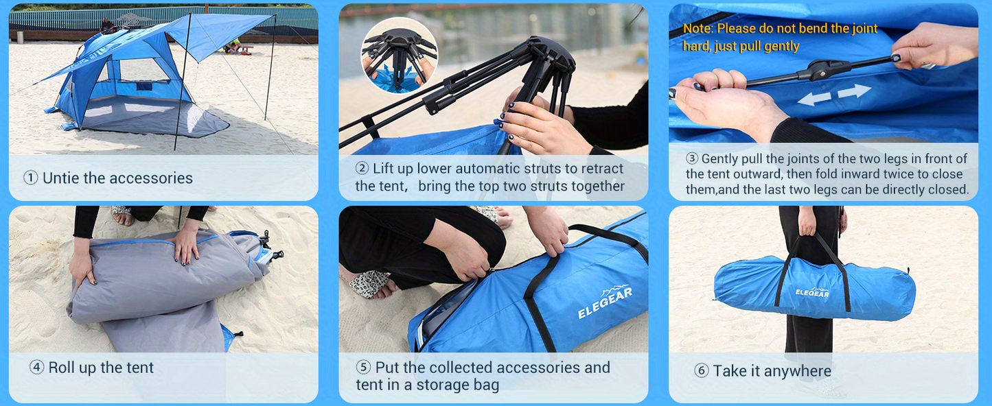 Convertible Beach Canopy Tent with Removable Roof, Four Setup Modes and Blue Checkout Color
