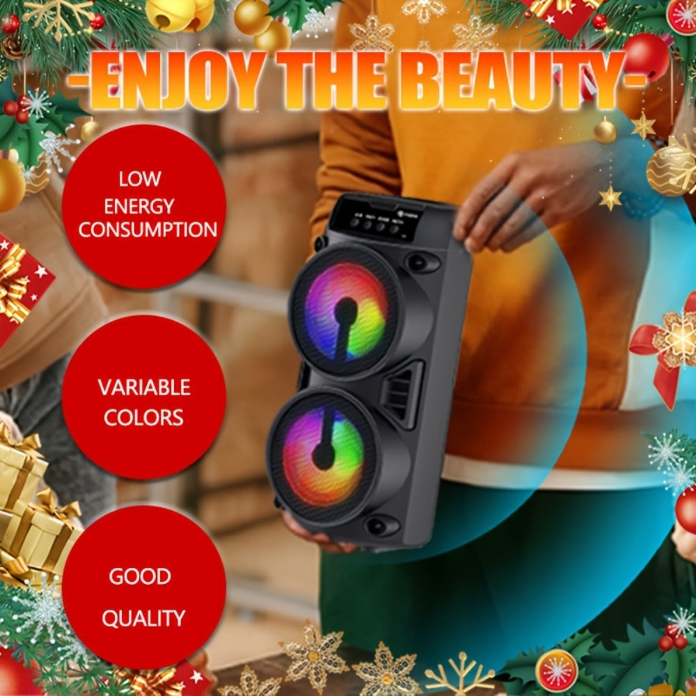 10 Inch Portable Bluetooth Speaker with RGB LED Lights & FM Radio - Heavy Bass Dual Drivers, USB Charging, Outdoor Camping Speaker, Holiday Gift for Family Friends