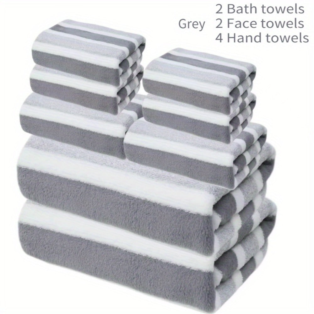 Towel Set 8 Piece 280GSM Two-Color Striped Mix with 2 Bath, 2 Face and 4 Hand Towels for Home and Guest Use