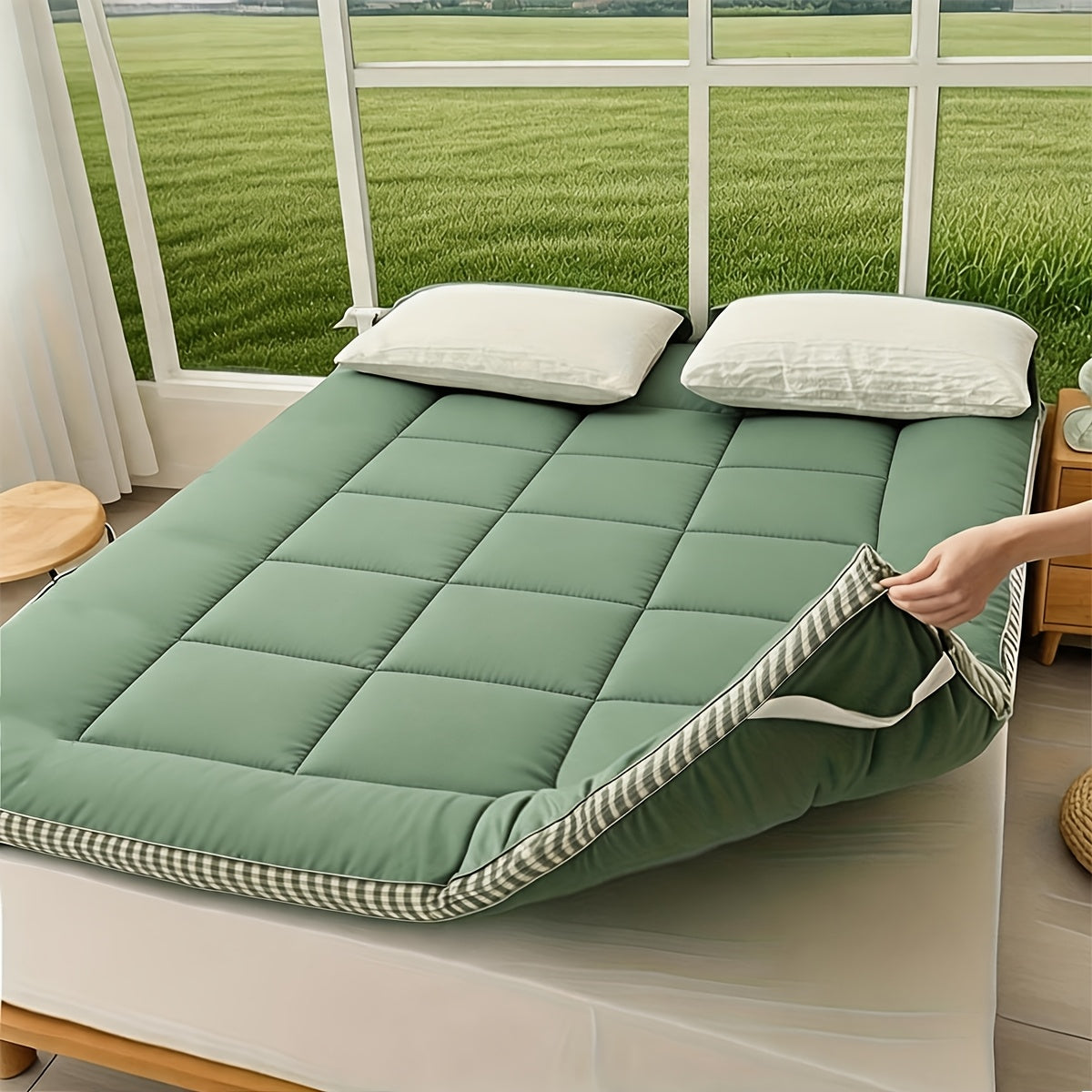 Mattress Topper Flannel Bubble Quilt with Fiber Fill, Foldable Format and Five Color Options