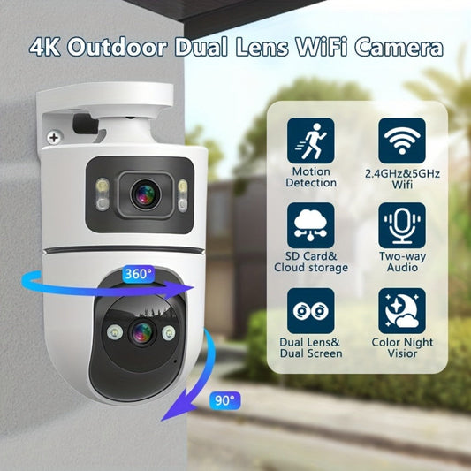Security Camera 4K Dual-Lens Model with 2160P Video, Dual-Band WiFi, Color Night Vision and Tamper Detection