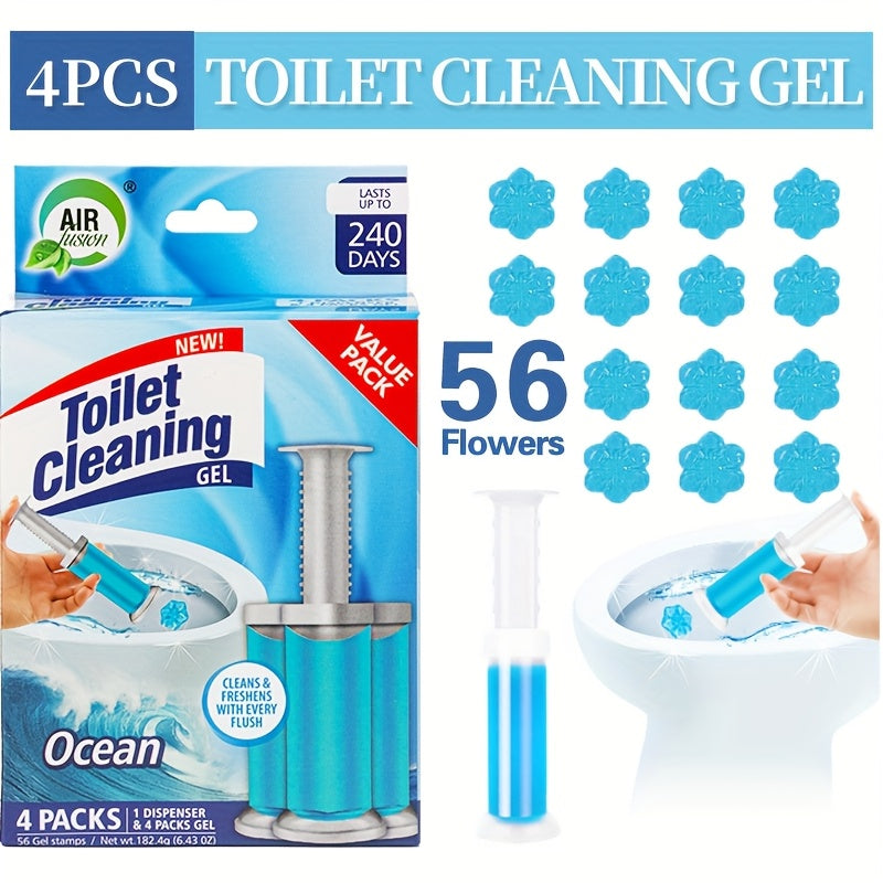Flower Gel Toilet Stamp Cleaner with Dispenser in Six Scent Labels and 4- or 8-Piece Checkout Packs