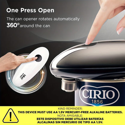 Electric Can Opener One Touch – Automatic 360° Rotation for All Can Sizes, Smooth Safe Edge, Battery Operated, Ideal for Seniors & Arthritic Hands, Kitchen Gadget