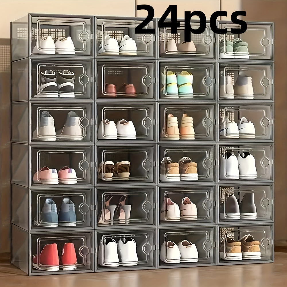 Transparent Stackable Shoe Boxes with Lid – Foldable Clear Sneaker Storage Organizer (6/24pcs)