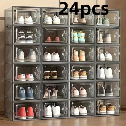 Transparent Stackable Shoe Boxes with Lid – Foldable Clear Sneaker Storage Organizer (6/24pcs)