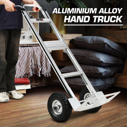 Upright Aluminum Hand Truck with Folding Toe Plate, 10-Inch Pneumatic Tires and 550 lb Load Label