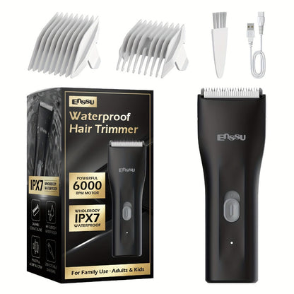 Ceramic-Blade Body Hair Trimmer with IPX7 Rating, LCD Battery Display and Black, Blue or White Housings