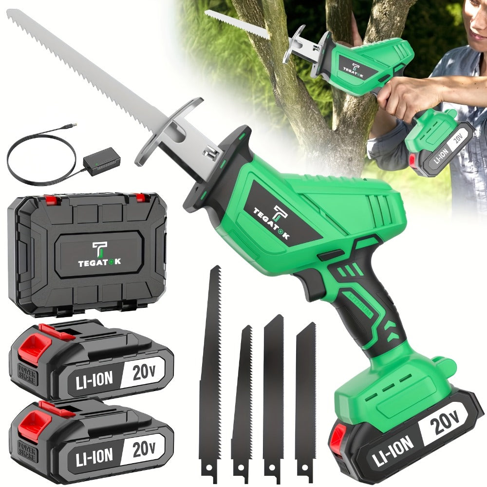 Electric Reciprocating Saw Cordless with LED Light & Safety Lock – Multi-Purpose Cutting Tool with Replaceable Blades, 1 or 2 Battery Options, Carrying Case Included
