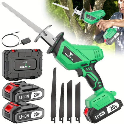 Electric Reciprocating Saw Cordless with LED Light & Safety Lock – Multi-Purpose Cutting Tool with Replaceable Blades, 1 or 2 Battery Options, Carrying Case Included