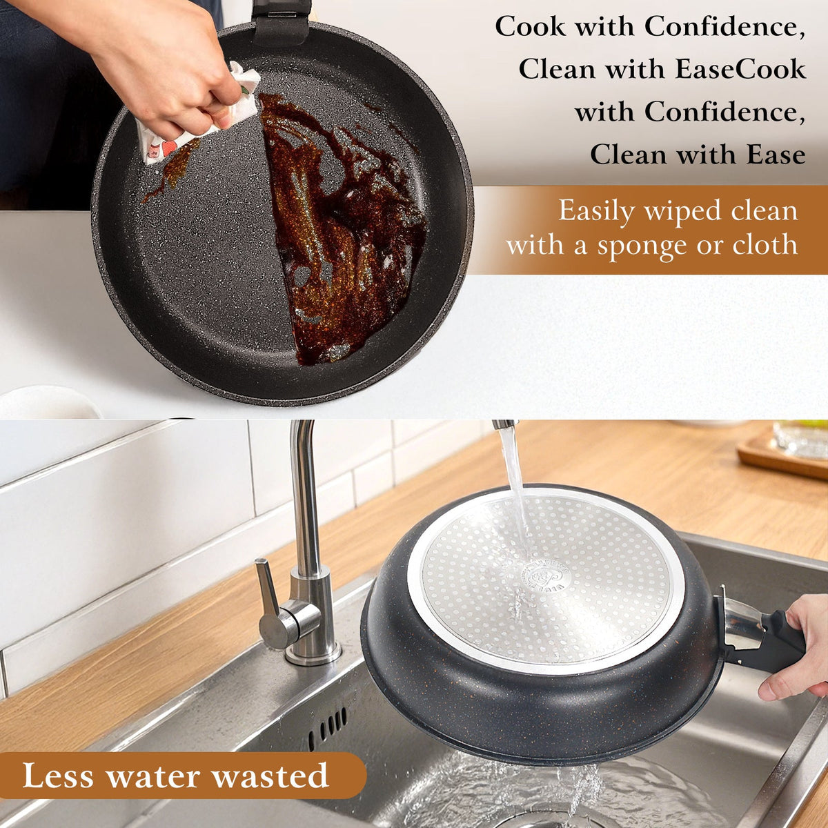 Nonstick Frying Pan Set with 9.5- and 11-Inch Pans, Fixed Handles and Six Cleaning Cloths for Home Kitchens