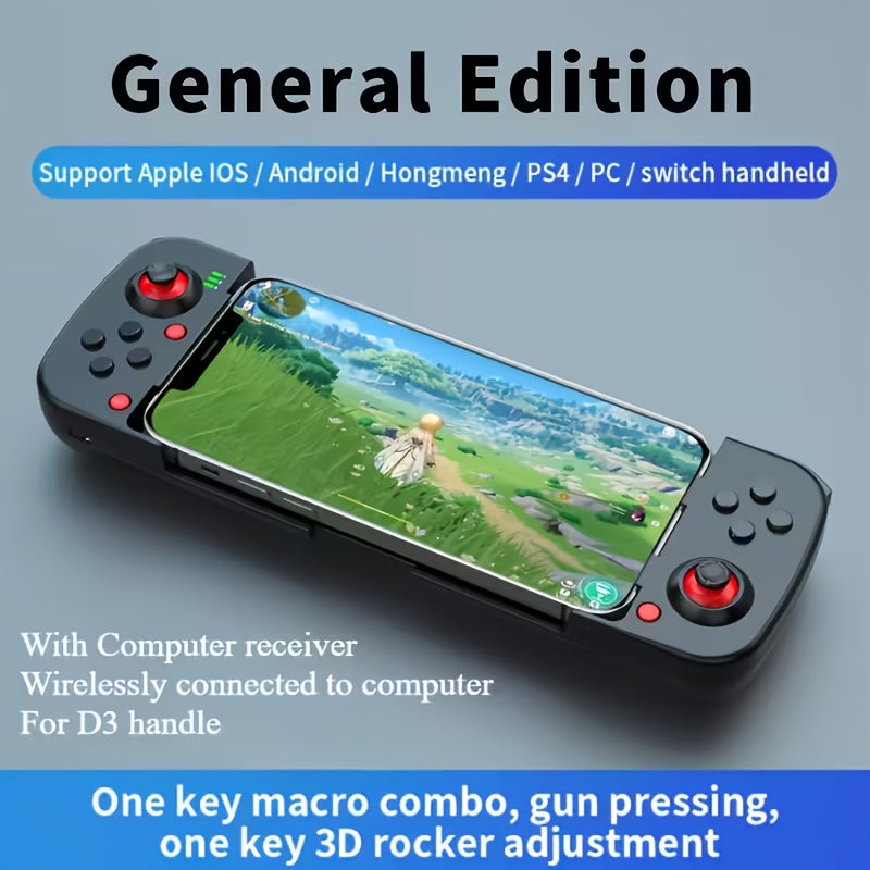 Expandable Mobile Game Controller D3 Joystick with M2 Aim-Assist – Plug & Play for Android iOS HarmonyOS, FPS Shooter Action Games, Phone Gamepad Clip-On Grip White Black Red Blue Gift