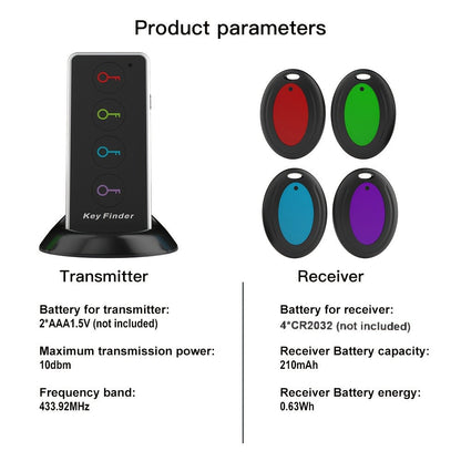 4-Receiver Wireless Key Finder 100ft Range with LED Flashlight – RF Item Locator for Keys Phones Wallets TV Remotes, No App No Bluetooth, Senior-Friendly, 1 Transmitter Included