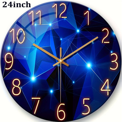Blue Glass-Face Wall Clock with Gold-Tone Numerals, Quartz Movement and Five Diameter Options from 12 to 24 Inches
