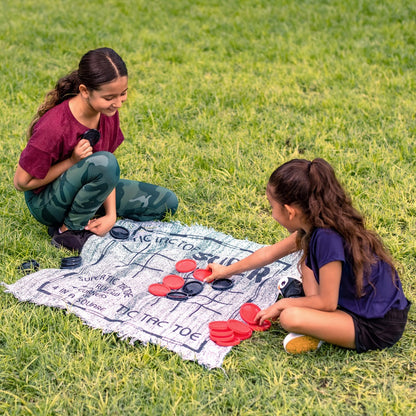 Three-in-One Giant Checkers and Tic-Tac-Toe Game with Reversible 25.5-Inch Mat and 24 Chips