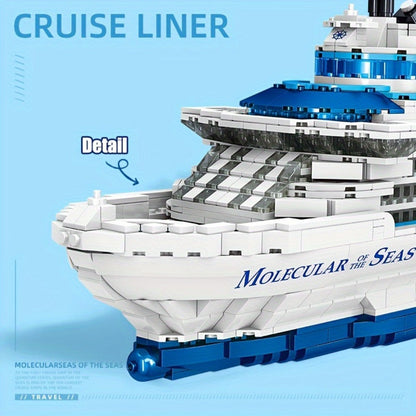 Cruise Ship Building Block Model with 2,428 Pieces, Display Stand, Support Frame and Detailed Deck Features