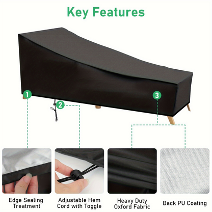Black Chaise Lounge Cover with 210-by-80-by-75 cm Profile, Hem Cord and Pictured Storage Bag