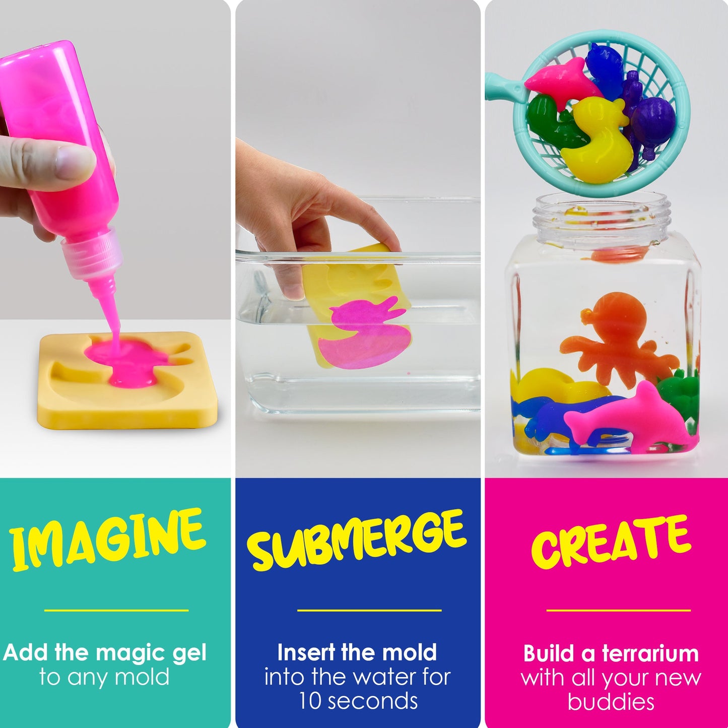Magic Water Gel Creature Craft Kit with Ten Color Gels, Six Molds, Mixing Powders and Lidded Display Jar