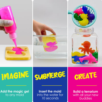 Magic Water Gel Creature Craft Kit with Ten Color Gels, Six Molds, Mixing Powders and Lidded Display Jar