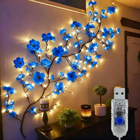 Cherry Blossom LED Fairy Lights USB Powered – 96-Light Faux Floral Garland, Dimmable Warm & Cool White, Plug & Play | Firework, Butterfly & Pink Styles | Bedroom, Party & Holiday Indoor Decor