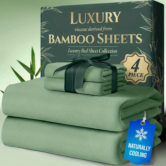 Bed Sheet Set Bamboo-Derived Fabric with Four Bed Sizes, Documented Sheet Dimensions and Thirteen Colors