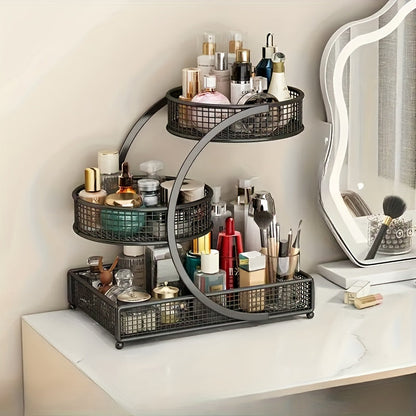 Mesh Countertop Bathroom Organizer with Two- or Three-Tier Basket Styles and Curved Open Frame
