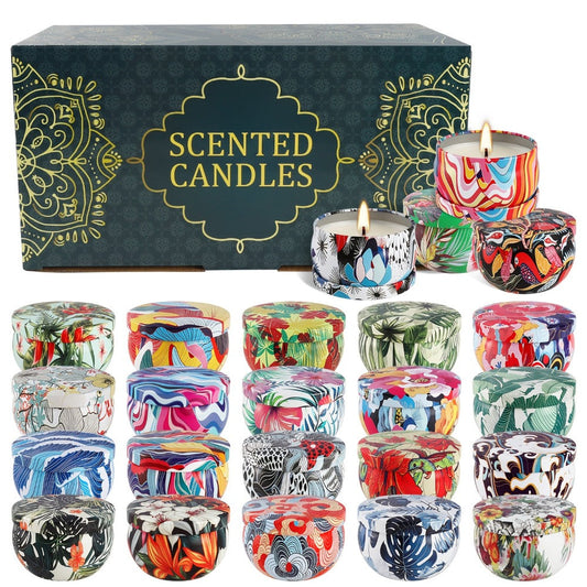 Scented Candles Set of 24 – Soy Wax Candles with Essential Oils, 2.5 Oz Travel Size Candle Gift Set for Women, Rain Scent for Home Decor, Aromatherapy, Birthday, Valentine's Day & Holiday Gifts