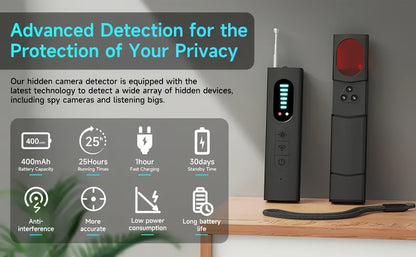 Anti Spy Hidden Camera Detector RF Signal Scanner Portable Bug Detector, GPS Tracker Finder, Listening Device Detector