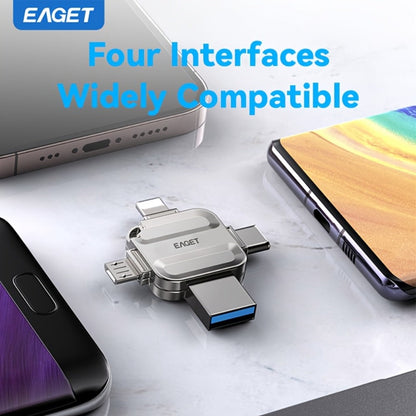 EAGET I50 iPhone Flash Drive USB 3.0 High Speed 4-in-1 Lightning Type-C Micro USB OTG Memory Stick 32GB 64GB 128GB 256GB for iPhone iPad Android Mac PC Photo Backup Storage